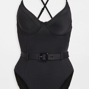 Good American Show Off Belted One-Piece Swimsuit Black Size 1 - NWT